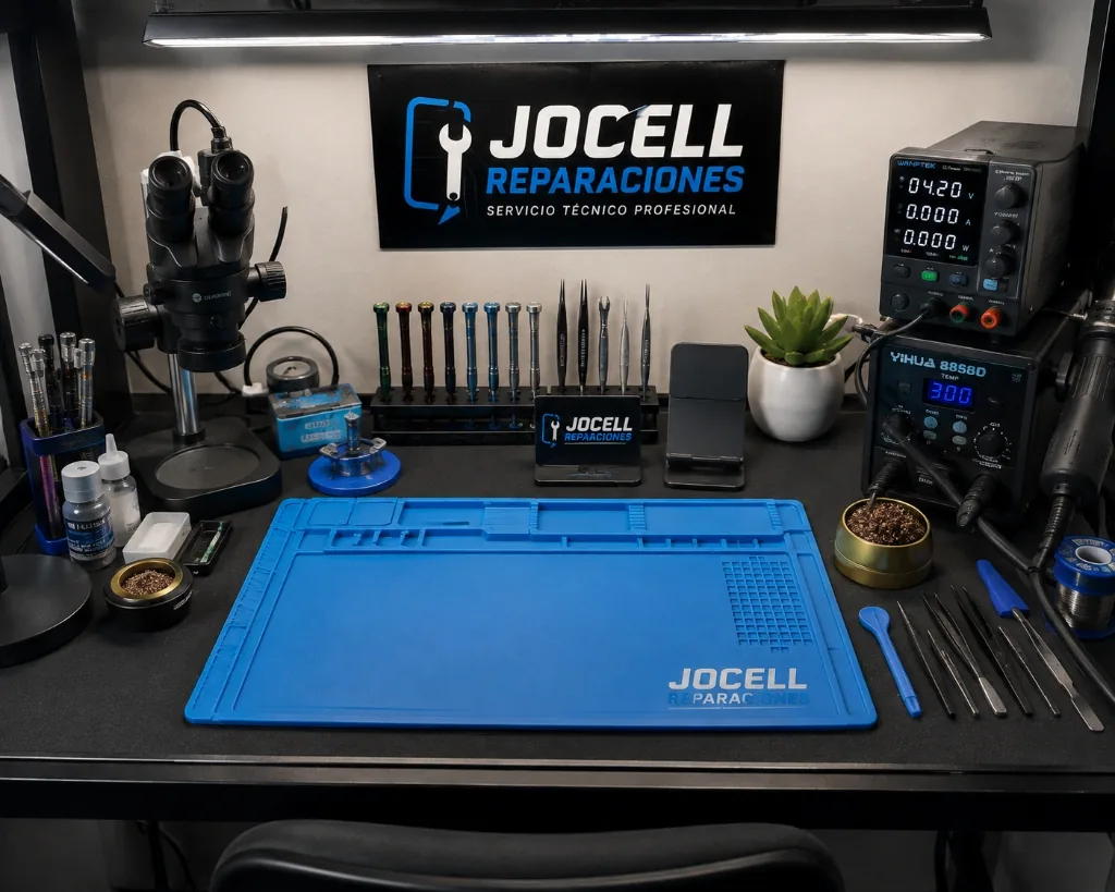 Mesa de trabajo y laboratorio técnico de Jocell Reparaciones en Santa Fe